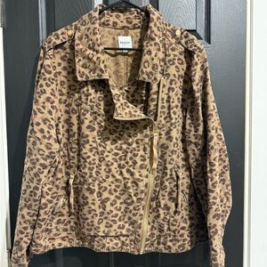 Kensie Brown Leopard Print Leather Jacket